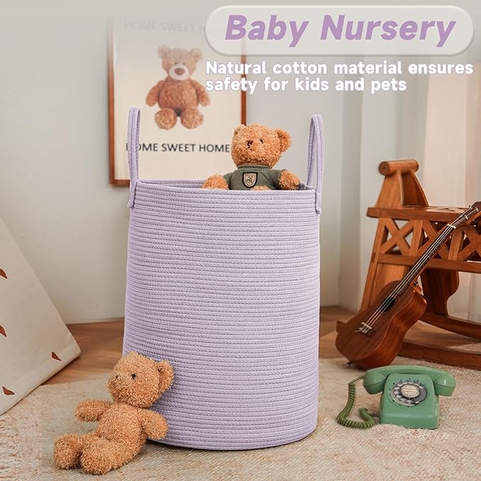 Large Woven Laundry Basket Hamper, 60L Cotton Rope Storage Bin