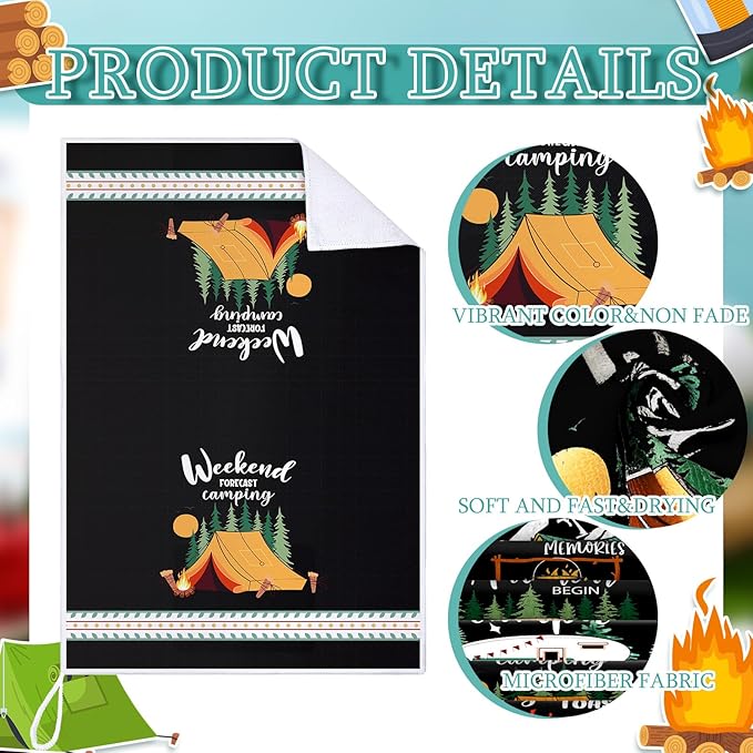 Boyiee 6 Pcs Camping Kitchen Towels Black Absorbent Dish Towels Bonfire Tent