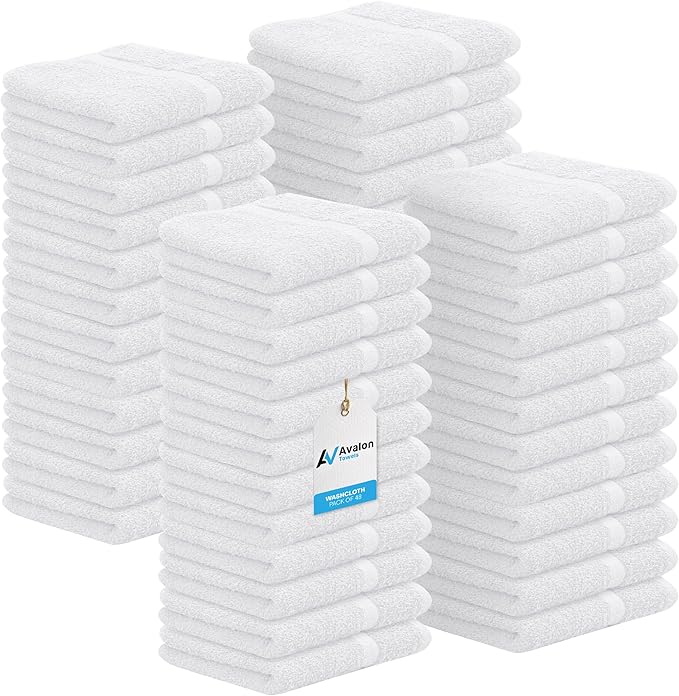 Avalon Towels Cotton Washcloths – Size 12x12 Inches, 100% Ring Spun Cotton