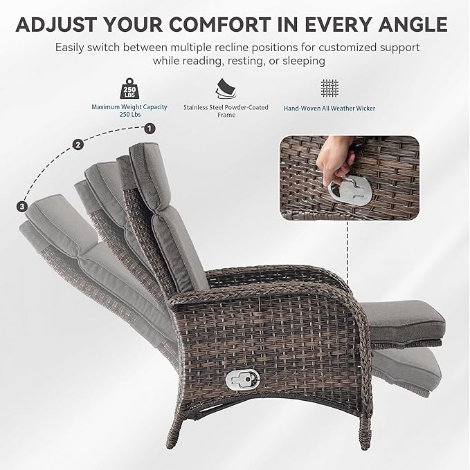 Zero Gravity Wicker Patio Recliner Chair - Wicker Outdoor Lounge Chair with Adjustable Backrest & Footrest, All Weather Outdoor Reclining Chairs with Thick Cushion for Pool Deck Gray
