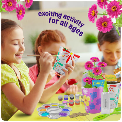 Dan&Darci Paint & Plant Stoneware Flower Gardening Kit - Gifts for Girls & Boys Ages 6-12 - Kids Arts & Crafts Project Birthday Gift, STEM Activity for Age 6, 7, 8, 9, 10, 11 & 12 Year Old Girl