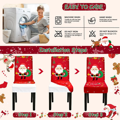 Fafua Christmas Chair Covers, Stretch Dining Room Chair Covers Set of 6, Christmas Decoration/Home Decor Chair Protector Slipcovers
