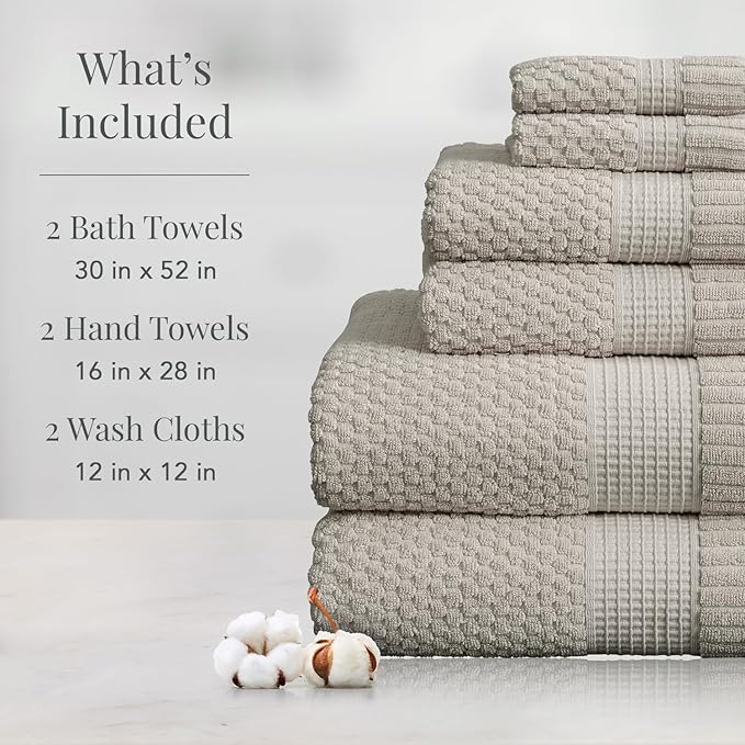 NY Loft 100% Cotton 6 Piece Bath Towel Set | Grey Towels | Oeko-TEX® Standard