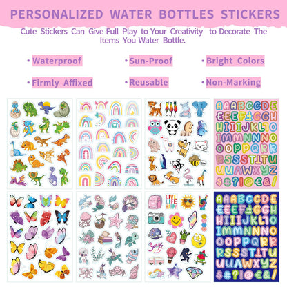mininoo Kids Water Bottle for School, 16oz Stainless Steel Insulated Water Bottle Kids with Straw Lid for Girls, Boys (Purple/Pink)