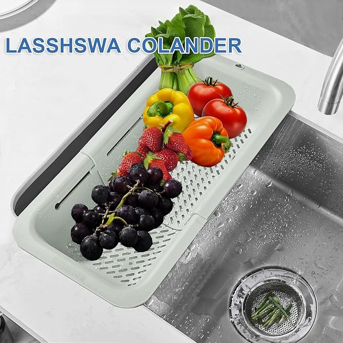 LASSHSWA Collapsible Colander for Kitchen, Over the Sink Strainer Basket for