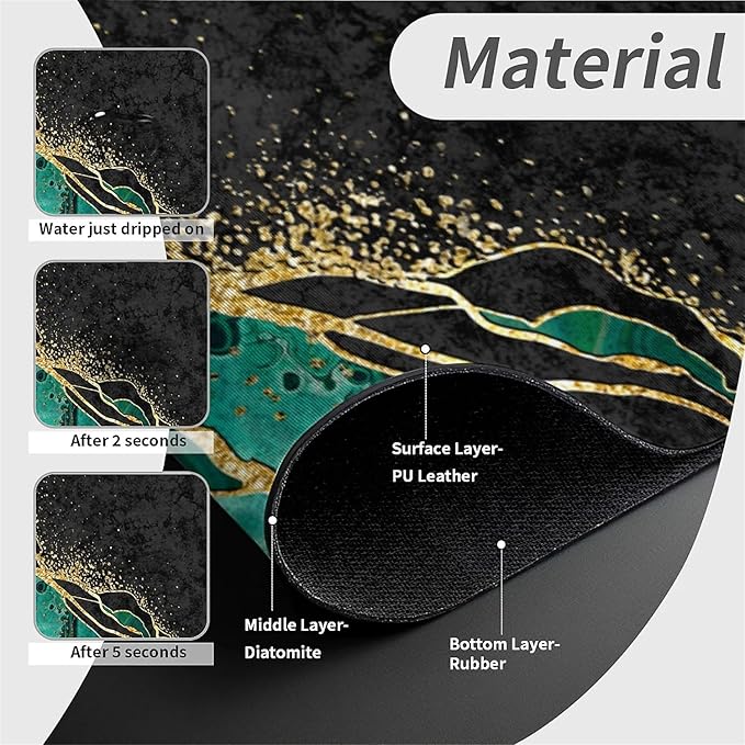 Kitchen Sink Splash Guard，Black and green gold marble Faucet Mat Sink