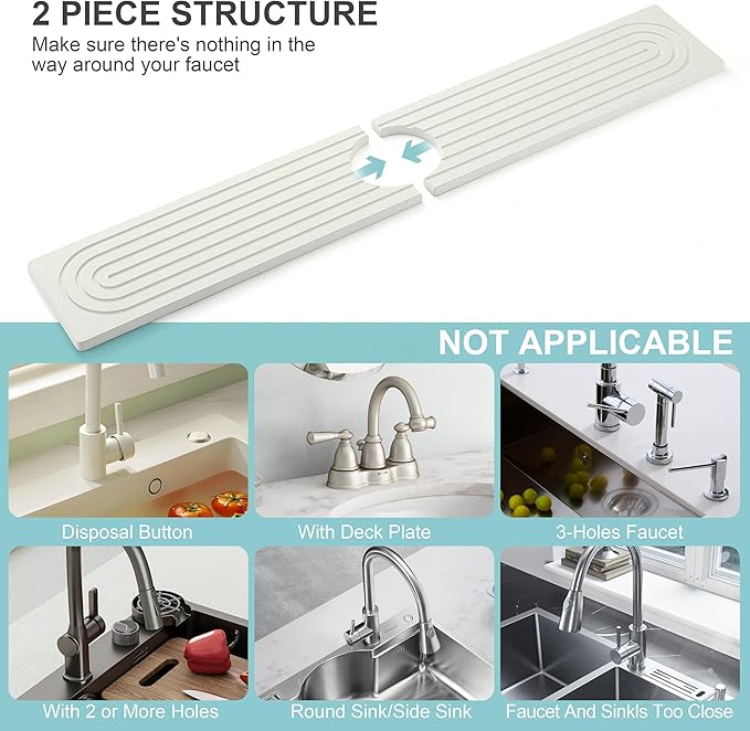 Faucet Mat for Kitchen Sink, Diatomite Fast Drying Stone Sink Tray, Super