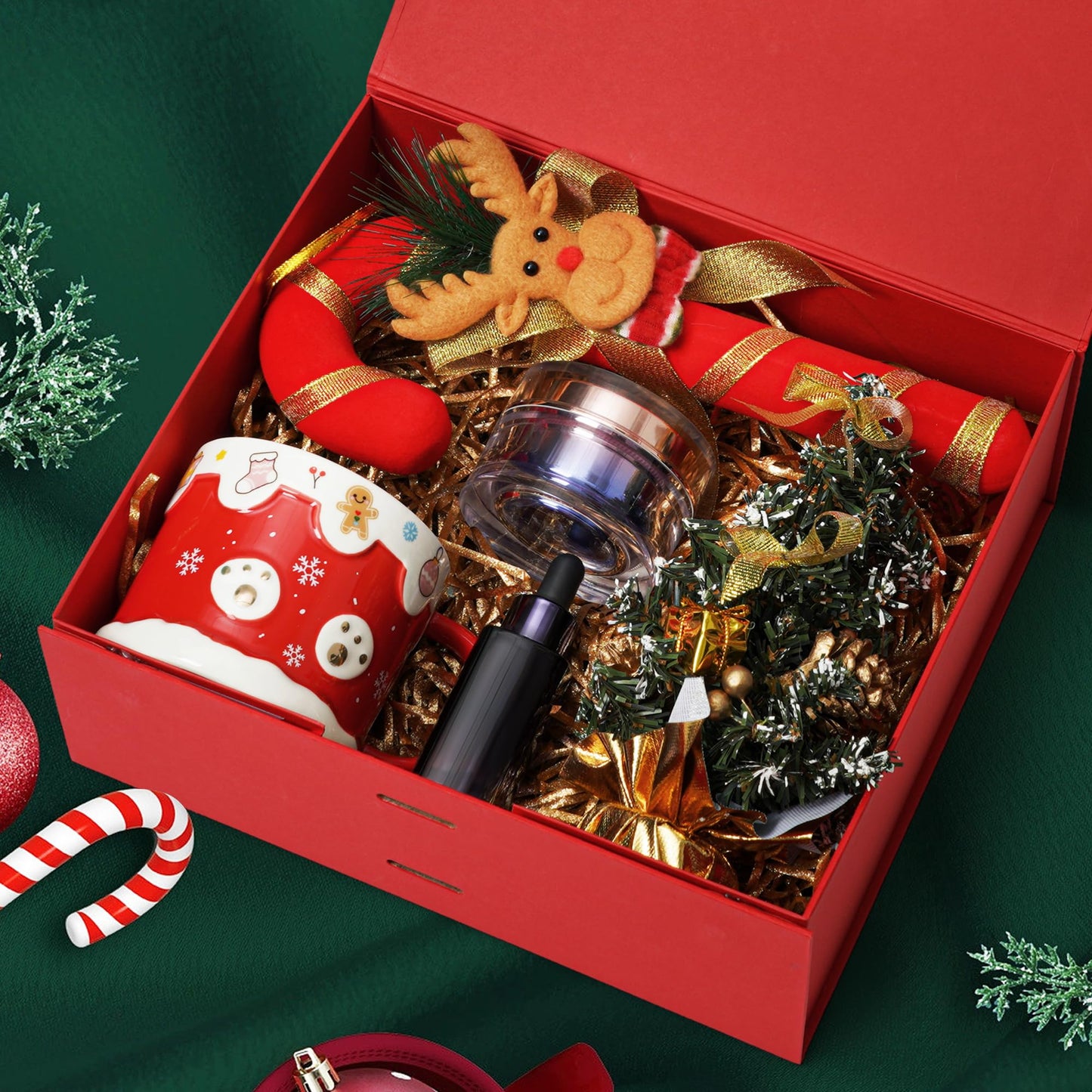 SWANGSA Red Christmas Gift Boxes with Lid for presents 10.2x8.8x3.8 Inches, Large Gift Box with Ribbon and Magnetic Closure, Collapsible Gift Box for Christmas, Wedding, Valentine's day, Birthday Gift