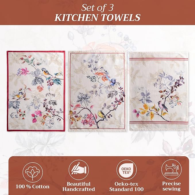 Maison d' Hermine Kitchen Towels Set of 3 100% Cotton 20" x 27.5" Reusable