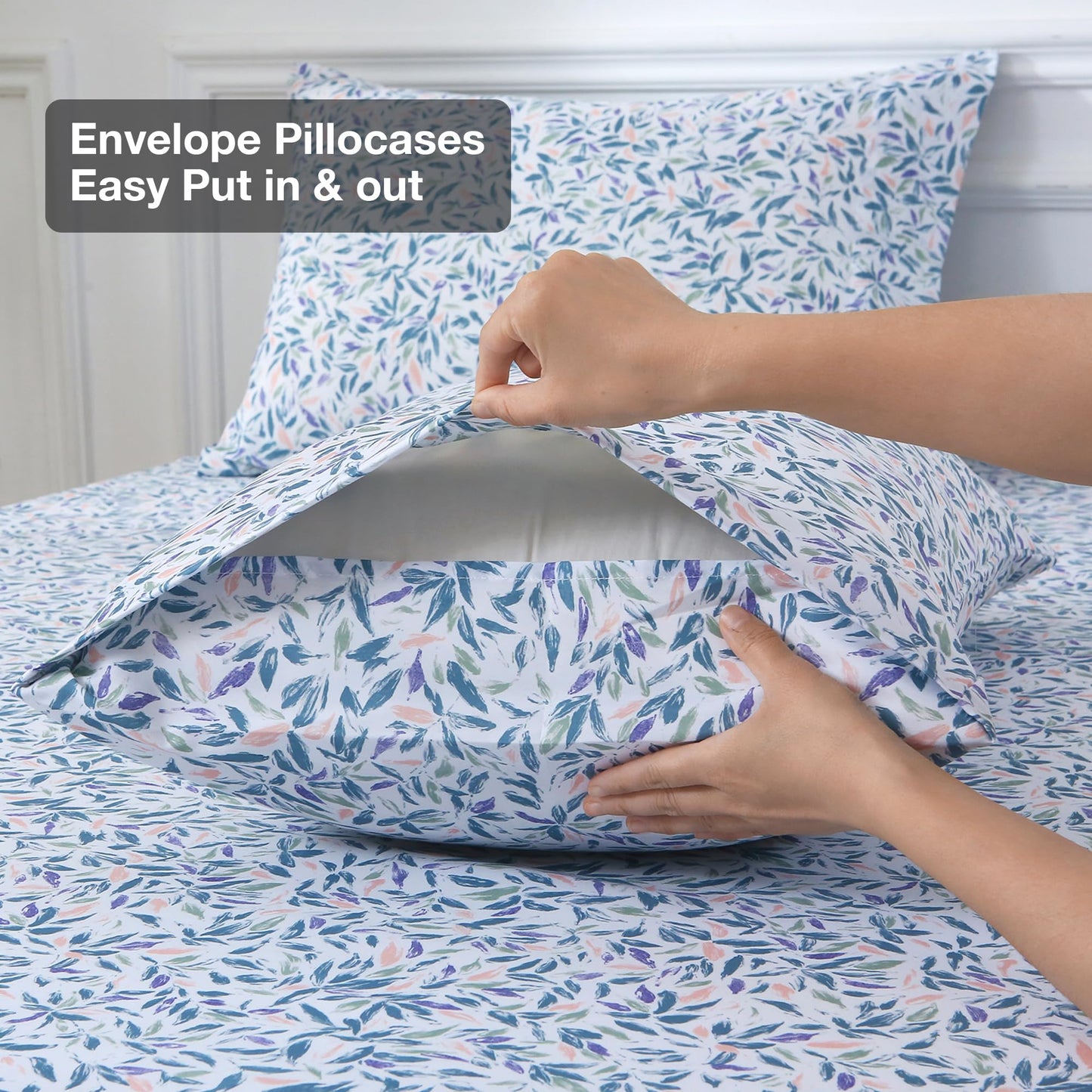 Viviland Floral Twin Sheet Set - 3 Piece Vintage Deep Green Flower Patterned Bed Sheets - Soft, Breathable Microfiber Sheets with Deep Pocket, Non-Slip Fitted Sheets & Pillowcases