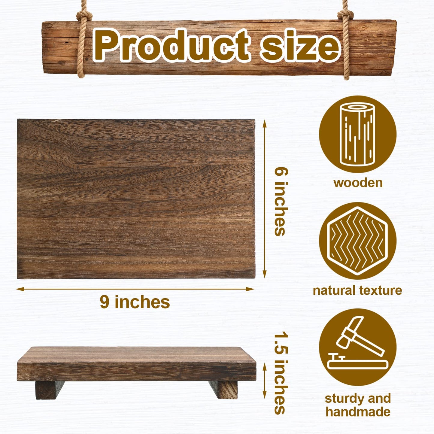 Nuogo Wood Riser Tray Soap, Stand Soap Tray for Kitchen Sink, Wood Pedestal for Kitchen Counter Sink Stand Decorative Rustic Bathroom Dishes Plant Bottles Candles Display(9 x 6 Inch,Brown)