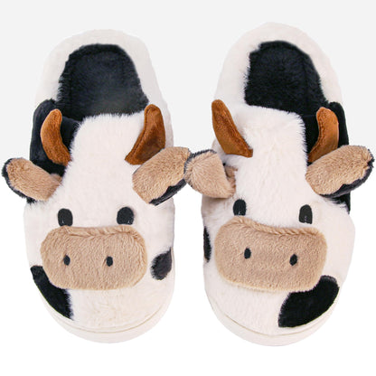 NZFUN Cow Slippers for Women and Men, Fluffy Cute Cozy Cartoon Cow Fuzzy House Slippers Womens Cows Animal Funny Furry Kawaii Bedroom Pillow Cloud Slipper for Women Indoor and Outdoor Shoes, Black