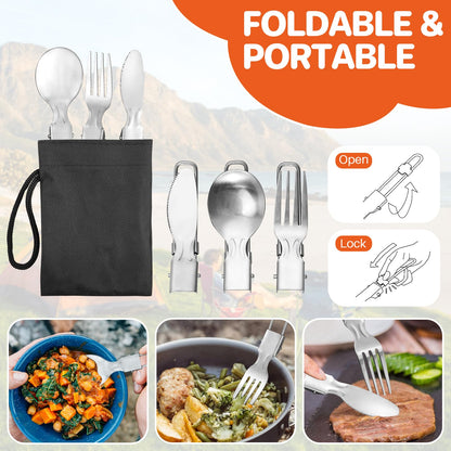 FUNYKICH 17PCS Camping Cooking Set, Non-Stick Lightweight Camping Pots and Pans Set with Kettle, Stainless Steel Cups, Foldable Forks Knives Spoons for Camping, Backpacking, Outdoor Cooking & Picnic