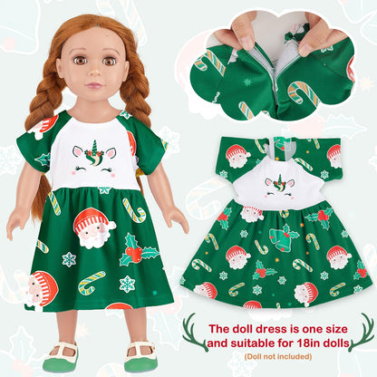 Play Tailor Doll and Girl Matching Nightgown Unicorn Outfit Pajamas Night Dress for Girls and 18" Dolls Clothes, Green, 6-7Y