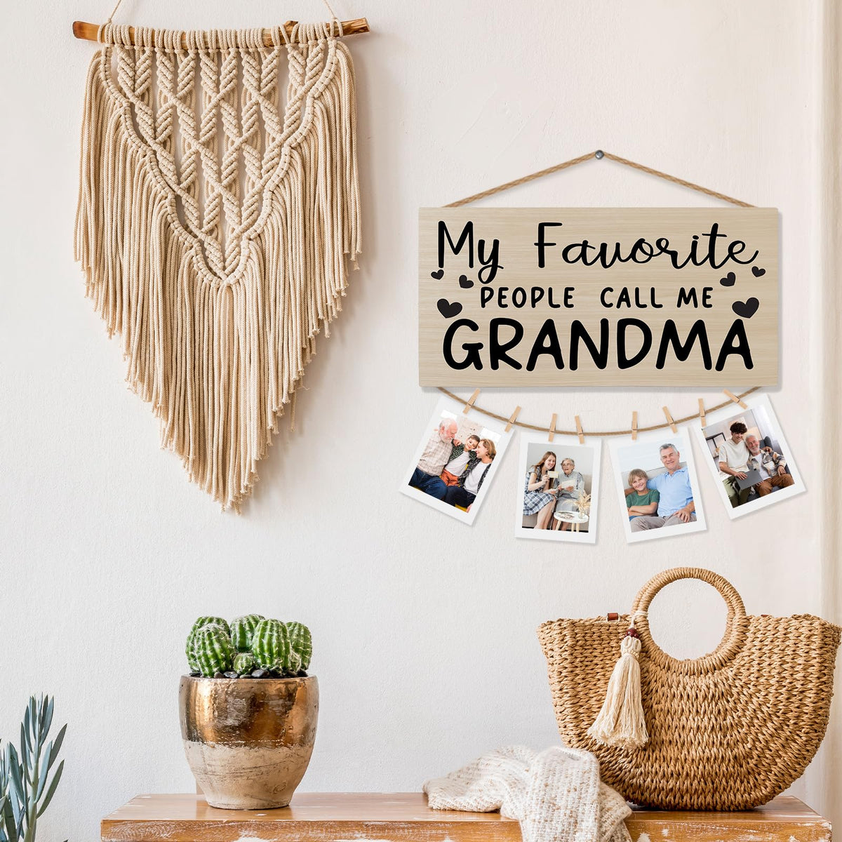 shiviody Grandma Picture Frame Photo Holder for Wall, Best Grandma Gifts for Christmas Birthday from Grandkids Granddaughters, Grandmother Gifts Photo Hanging Display Picture Board for Wall Decor