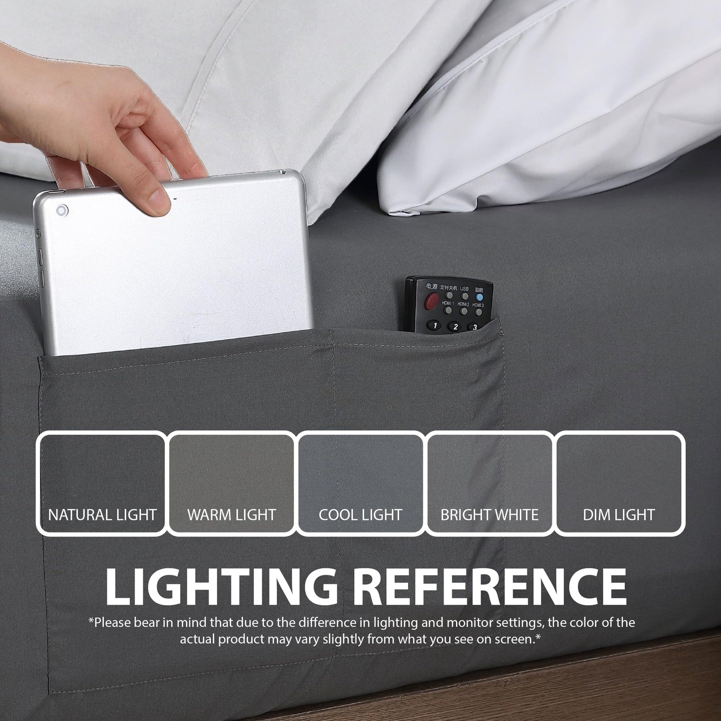 Cathay Home Queen Fitted Sheet with Double-Sided Pockets - 14" Deep Pocket Microfiber Sheet, Double Brushed Ultra Soft Bed Sheet, Wrinkle & Fade Resistant, Grey