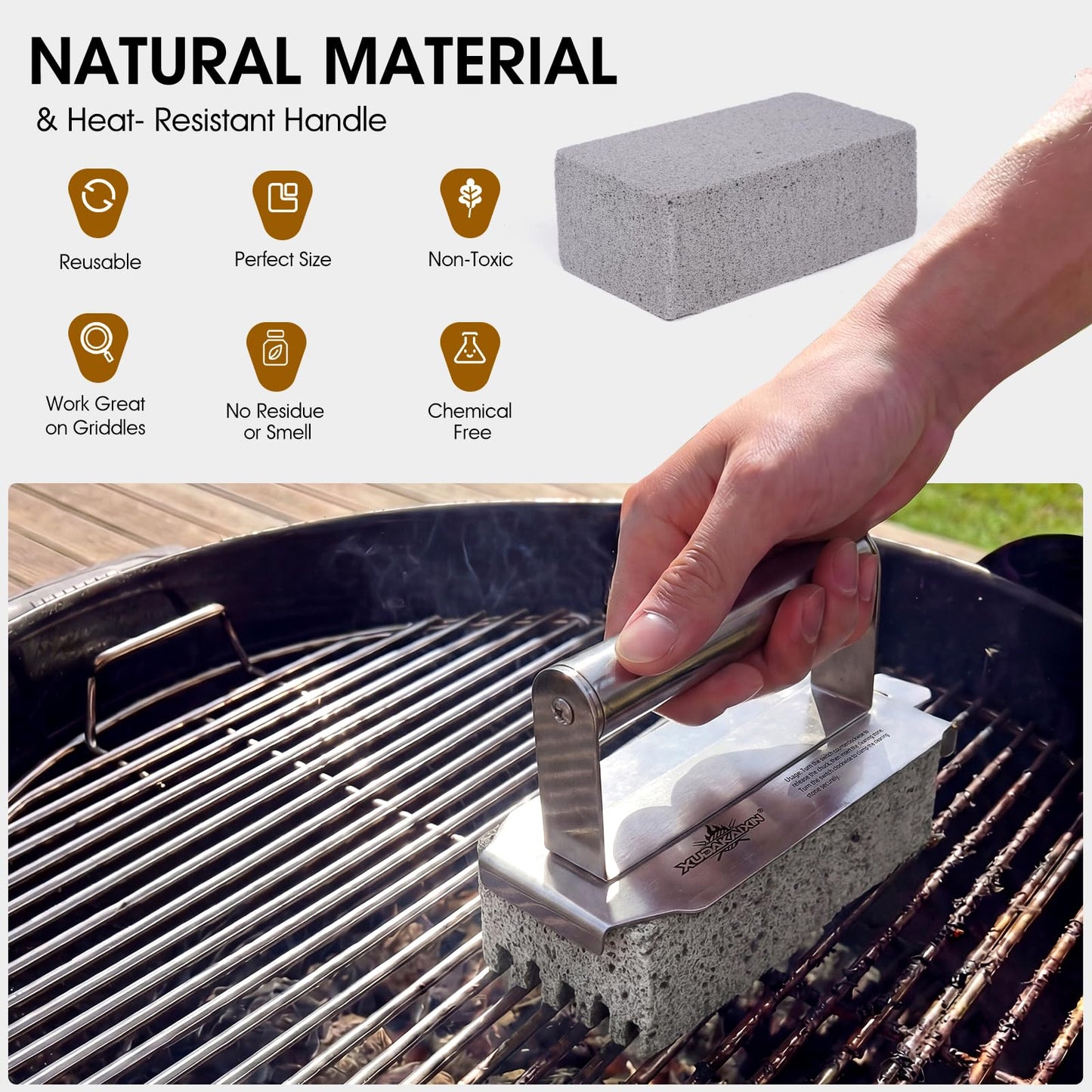 XUDAKAIXIN Grill Cleaning Bricks with Handle, Pumice Griddle Cleaning Stone Removing Stains for Grill,Plattop Griddle,Sink,Cookwares,Floor,Countertop(3-Pack with Handle)