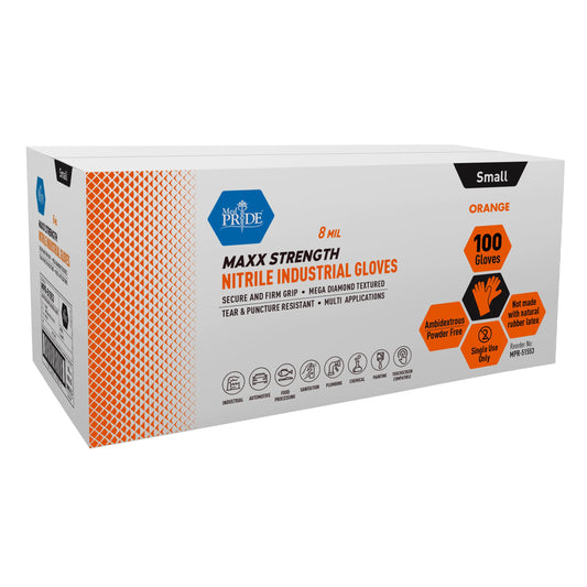 MED PRIDE Maxx Strength Nitrile Industrial 8 Mil Thick 1000 Gloves/Medium - Diamond Texture Disposable Safety- Heavy-Duty, Tear-Resistant Mechanic Automotive Food Handling Gloves- Orange