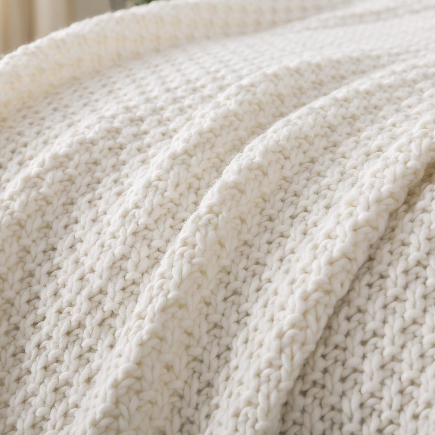 WDCOZY Chunky Cable Knit Throw Blanket Super Soft Warm Knitted Throw Blanket for Couch, Sofa, Chair, Bed Lightweight Breathable Cozy Comfortable Home Decorative Ivory Cream White 50x60 Inches