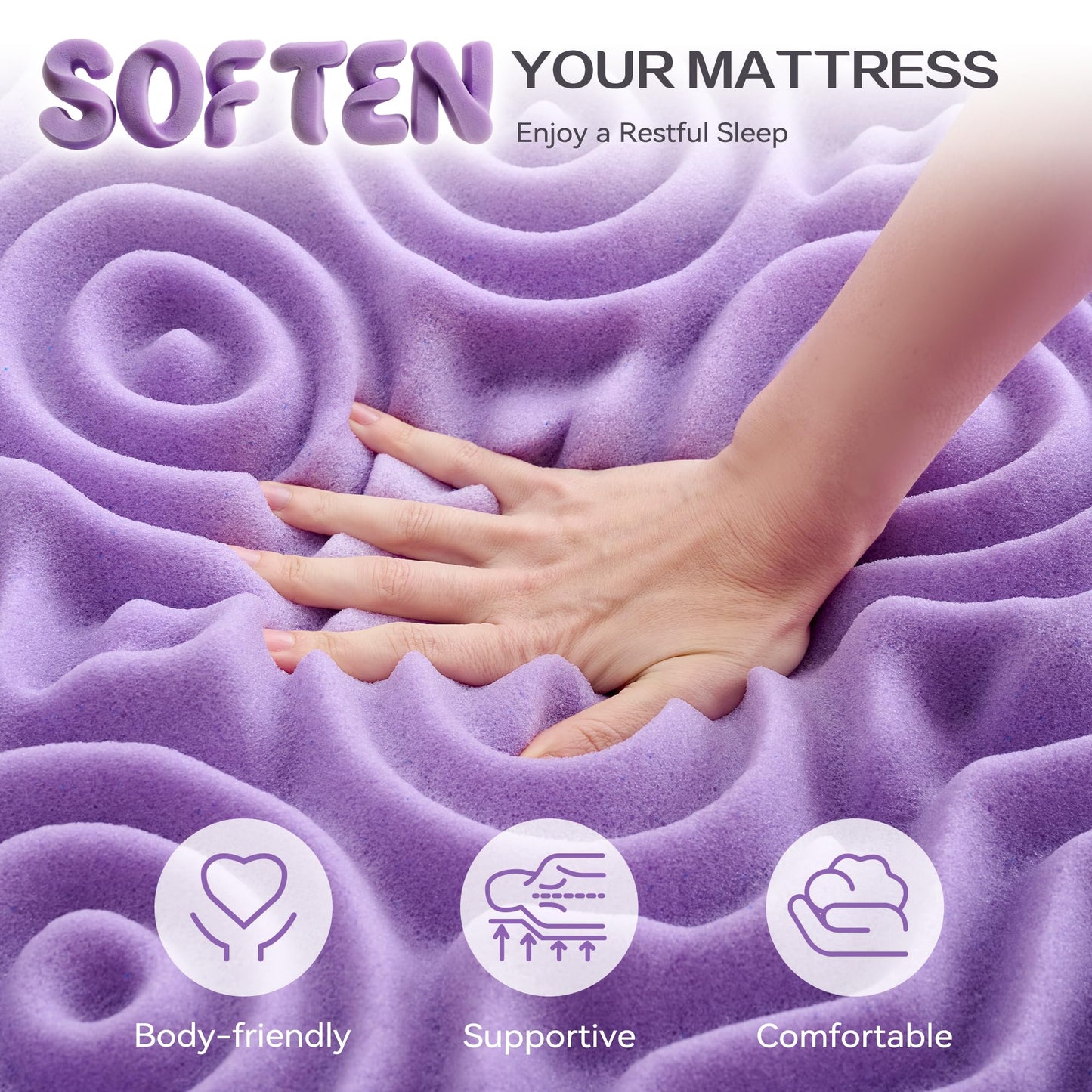SINWEEK 1.5 Inch 7-Zone Memory Foam Mattress Topper Full Size, Soft Mattress Pad for Back Pain Relief, Egg Crate Bed Topper Double Bed Size, CertiPUR-US Certified, Violet