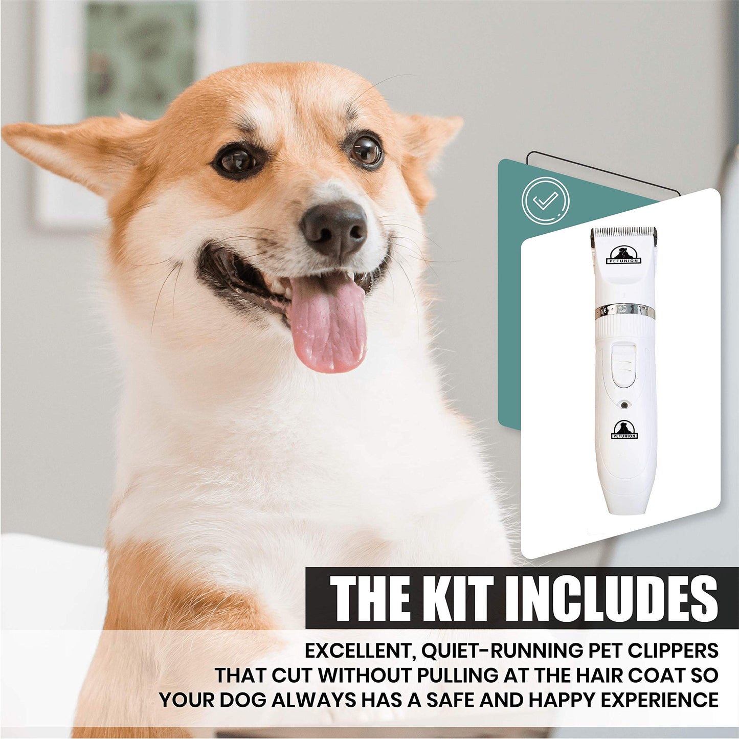 Pet Union Professional Dog Grooming Kit - Rechargeable, Cordless Pet Grooming Clippers & Complete Set of Dog Grooming Tools. Low Noise & Suitable for Dogs, Cats and Other Pets (White)