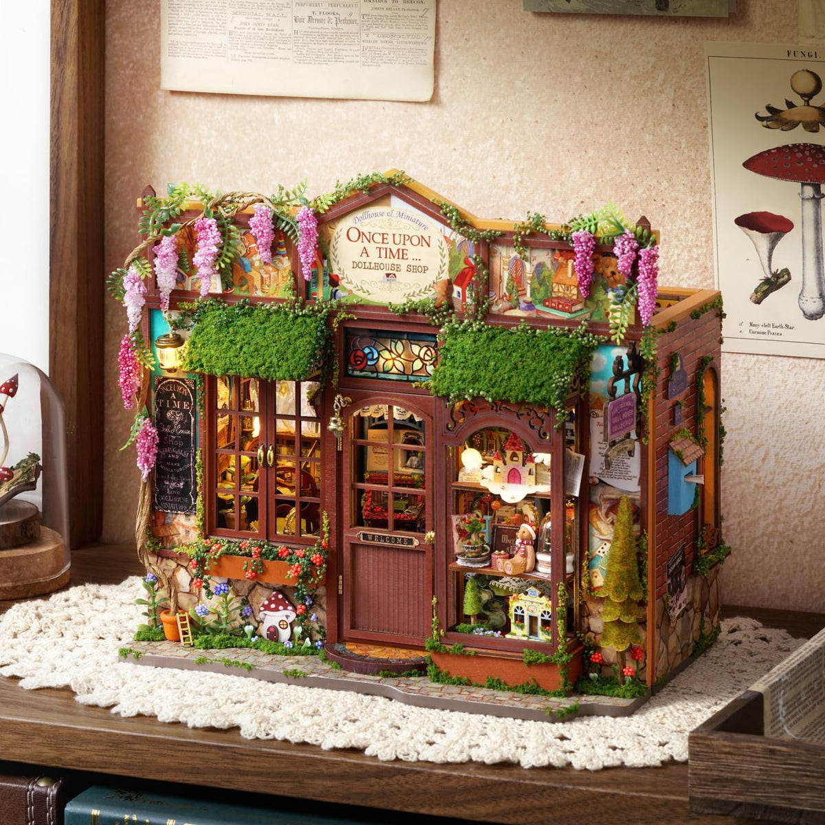 ESTUSR DIY Miniature Dollhouse Kit, 1:24 Scale Wooden 3D Puzzle Model Building Set,Creative Craft Hobby for Adults, Unique Home Decor Gift- Once Upon a Time