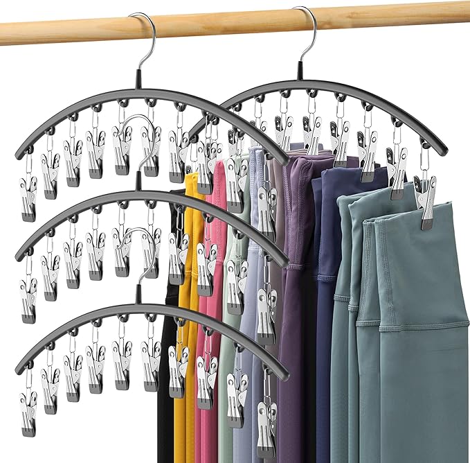 Legging Organizer for Closet, Metal Yoga Pants Hangers 4 Pack w/10 Clips Holds