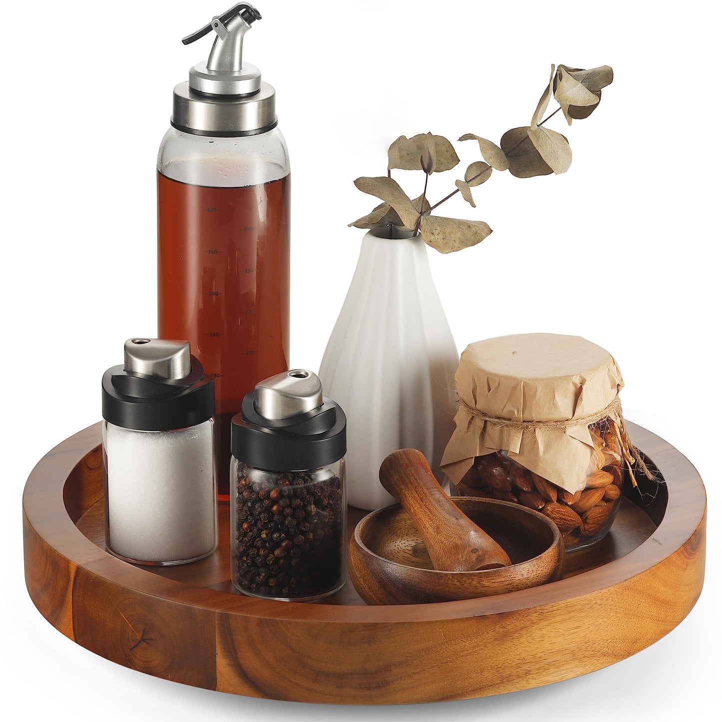 TIDITA 13" Acacia Wood Lazy Susan Organizer for Cabinet - Round Lazy Susans Turntable for Countertop - Wooden Kitchen Rotating Storage Food Bin Container for Centerpiece Table, Spices, Pantry