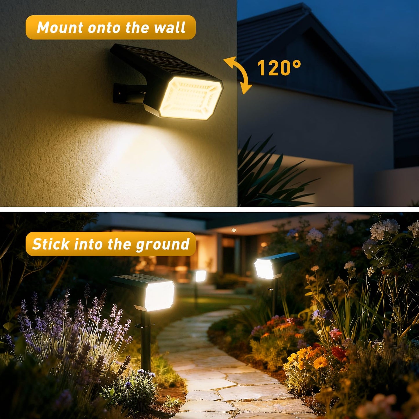 NACINIC Solar Spot Lights Outdoor, 4 Pack Solar Landscape Lights with 100 LEDs Each, 4 Lighting Modes, IP65 Waterproof, 2-in-1 Adjustable Solar Spotlights for Yard Garden Pathway Driveway(Warm White)