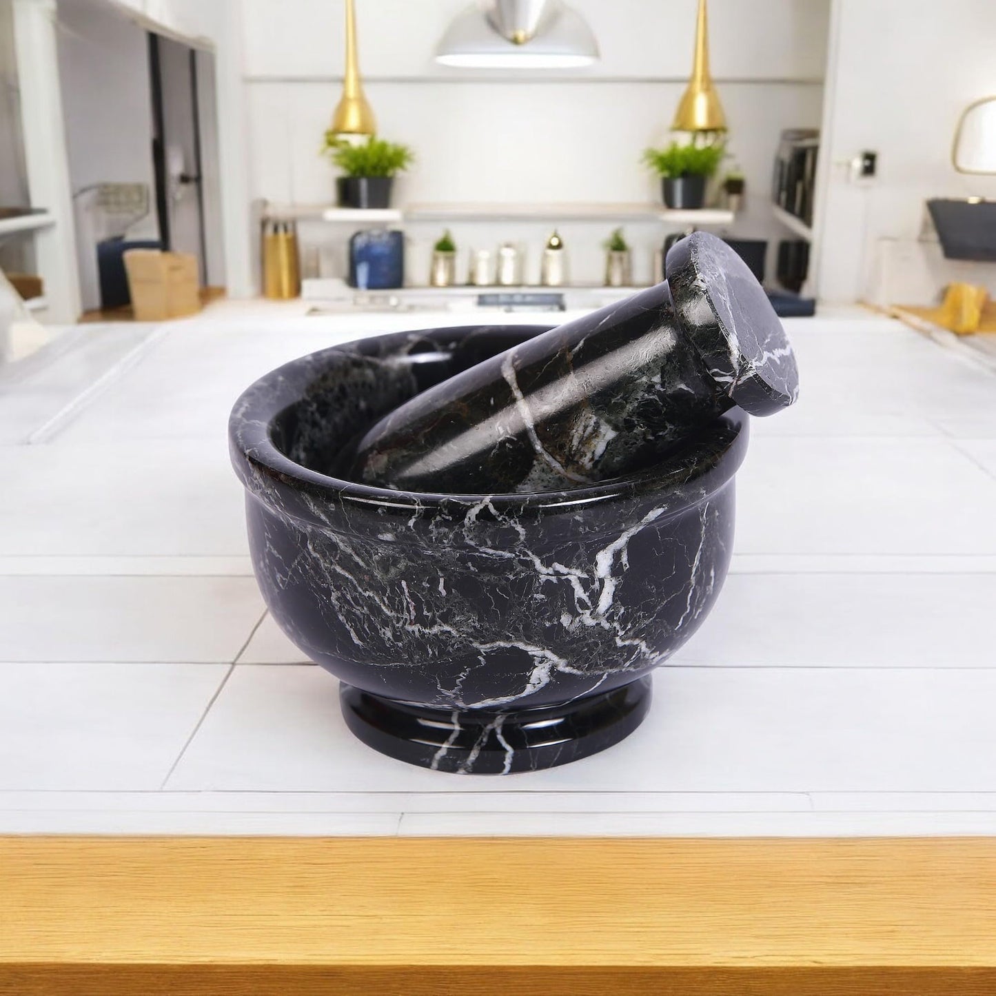 Marble Hives Hand Grinder Marble Mortar & Pestle Set – 4 Inch Black Kitchen Tool Set for Guacamole, Herbs, Spices, Pill Crushing, Fine Powder Grinding & Coffee – Premium Stone Mortar (Large)