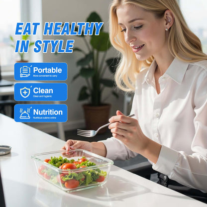 WWYH.DSS 5-Piece Set, 36 oz Glass Meal Prep Containers with Snap-Lock Lids, Airtight Lunch Containers, Microwave, Oven, Refrigerator & Dishwasher Safe,Black