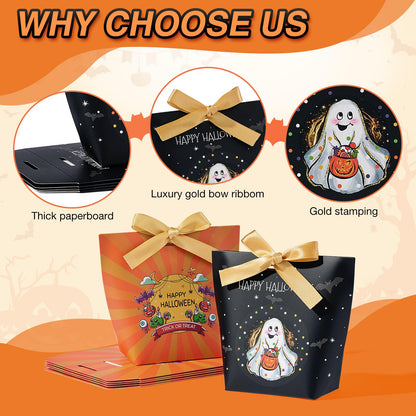 JCXGRVC 48Pcs Halloween Treat Boxes with Ribbons,6 Patterns Gift Bags for Kids Coworkers Decorations Boxes Party Favors Boxes