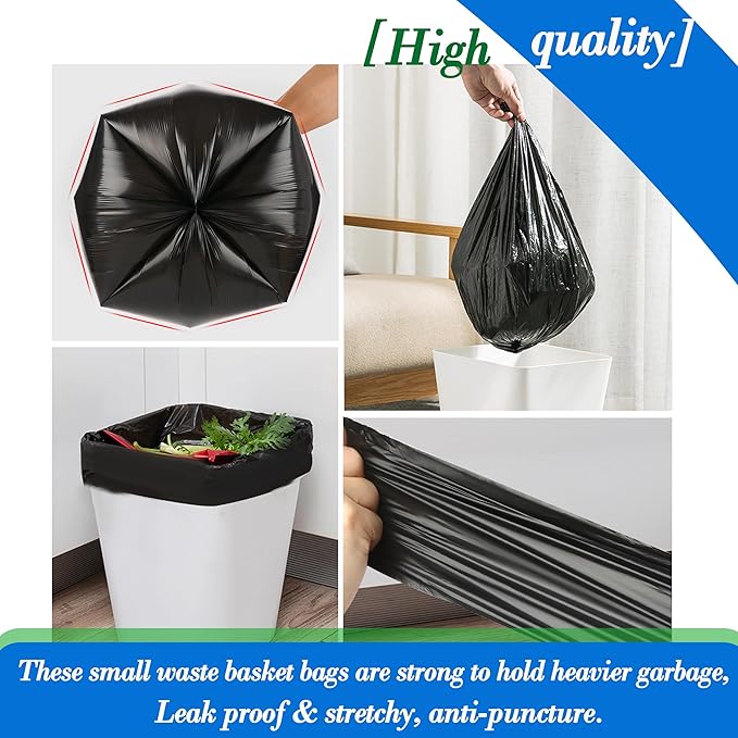 7 Gallon 70 pcs Black Trash Bags Strong Black Garbage Bags, Bathroom Trash Can