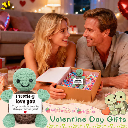 Mini Funny Turtle Valentines Day Gifts for Him Her, Wife Husband Girlfriend Boyfriend I Love You Gift, Couples Anniversary Birthday Gifts Ideas for Men Women, Crochet Turtle Valentines Decorations