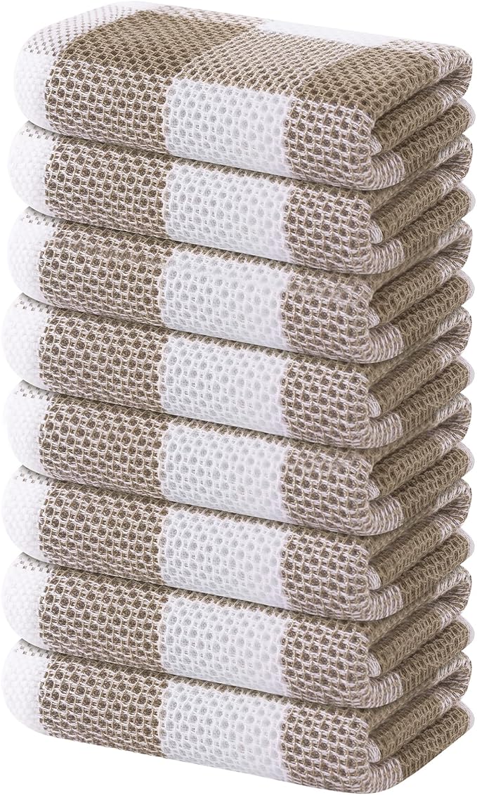 Homaxy 100% Cotton Waffle Weave Check Plaid Kitchen Towels, 13 x 28 Inches