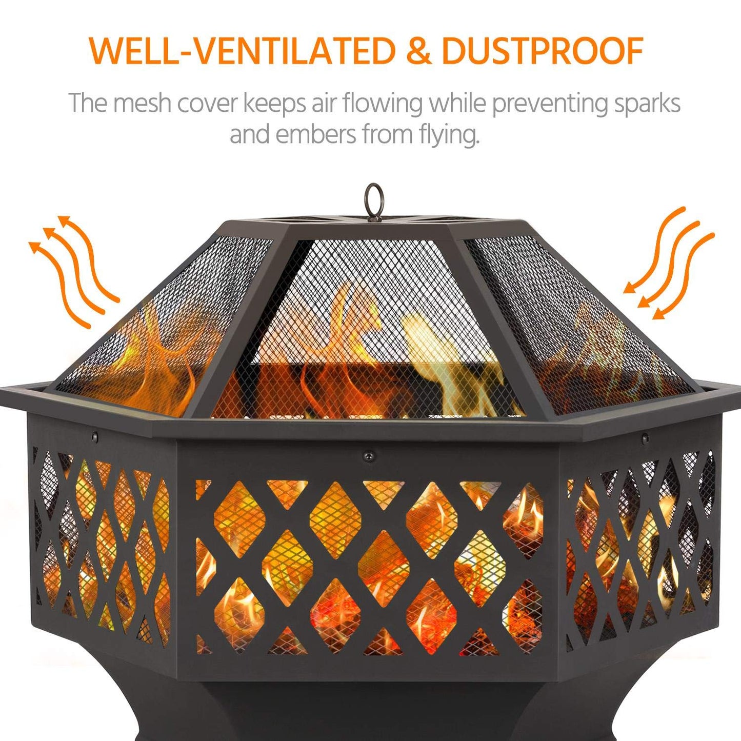 Yaheetech Fire Pit Heavy Duty Fire Bowl Large Fire Pit with Mesh Poker for Outside Patio Heater/Camping Bonfire/Garden/Backyard/Poolside, Hexagon Shaped, Black