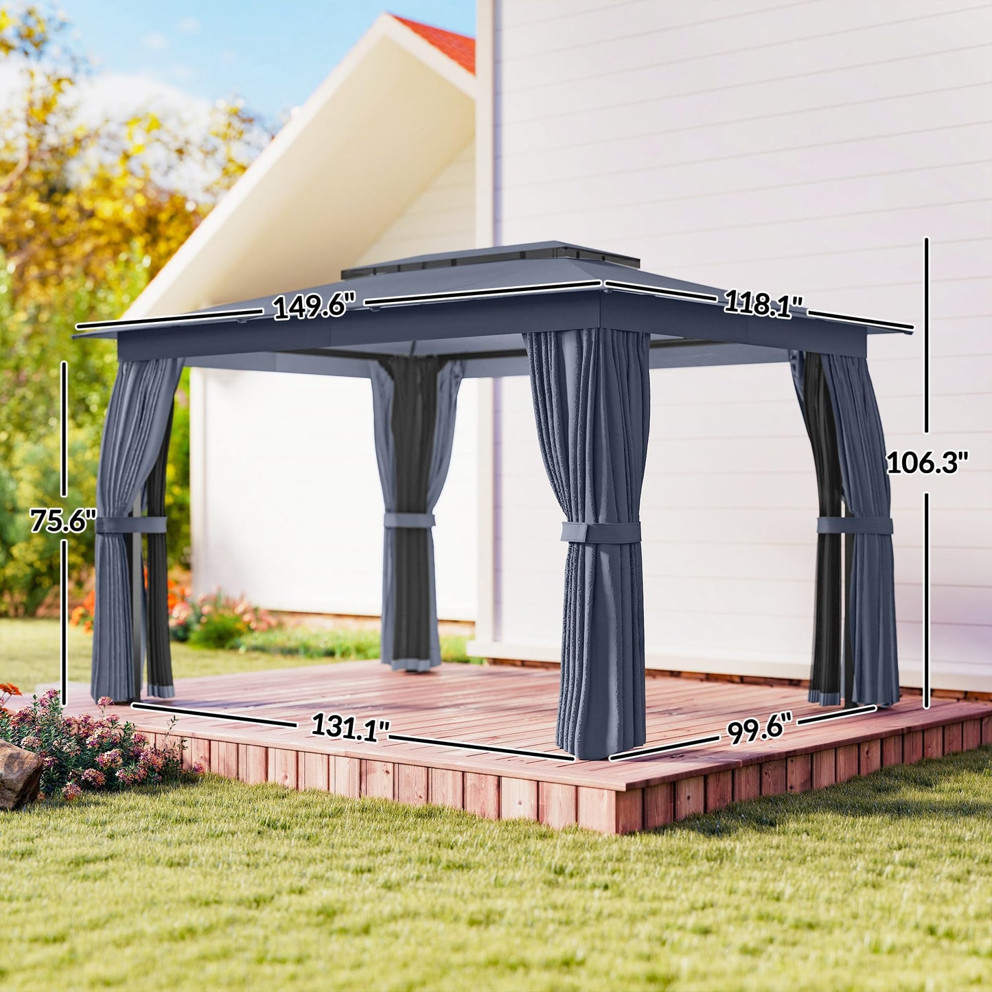 Outsunny 10' x 12' Outdoor Patio Gazebo, Heavy Duty Gazebo Canopy Shelter with Double Roof, Curtains, Netting, Steel Frame, UPF30+ Protection, Ceiling Hooks for Lawn, Backyard, Deck, Blue