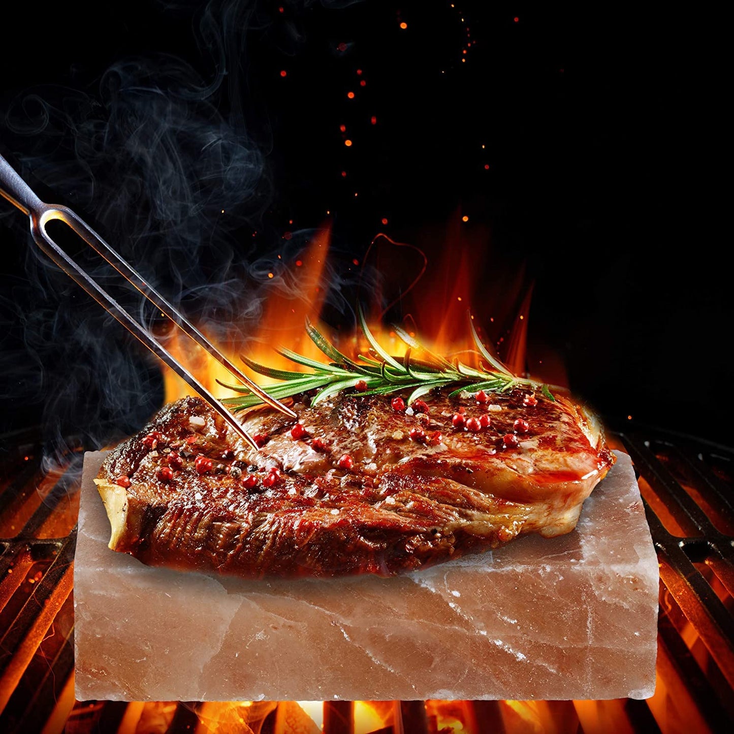 Himalayan Salt Plate Steel with Holder Set, Outdoor BBQ Himalayan Salt Block for Grilling Searing Chilling Cutting Seasoning & Serving, Size 12x8x1.6 inch.