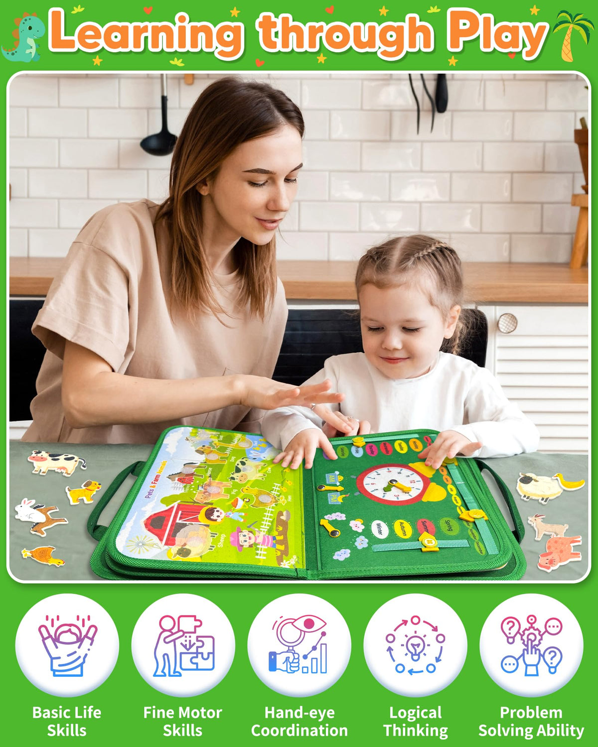 Gojmzo Busy Board Montessori Toys for Toddler Year Old Boy Girl Birthday Gifts, Busy Book Sensory Toys for Toddlers, Learning Educational Toddler Travel Activities