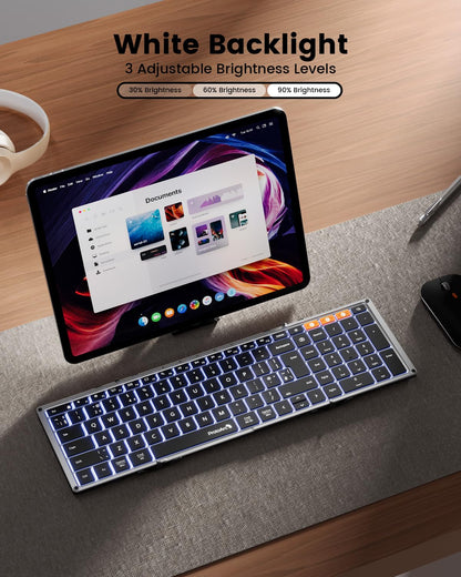 ProtoArc XK01 Plus Foldable Keyboard, Backlit Folding Portable Bluetooth Keyboard for Travel, Full Size External Wireless Keyboards with Backlight for iPad Surface Tablet Smartphone Laptop PC