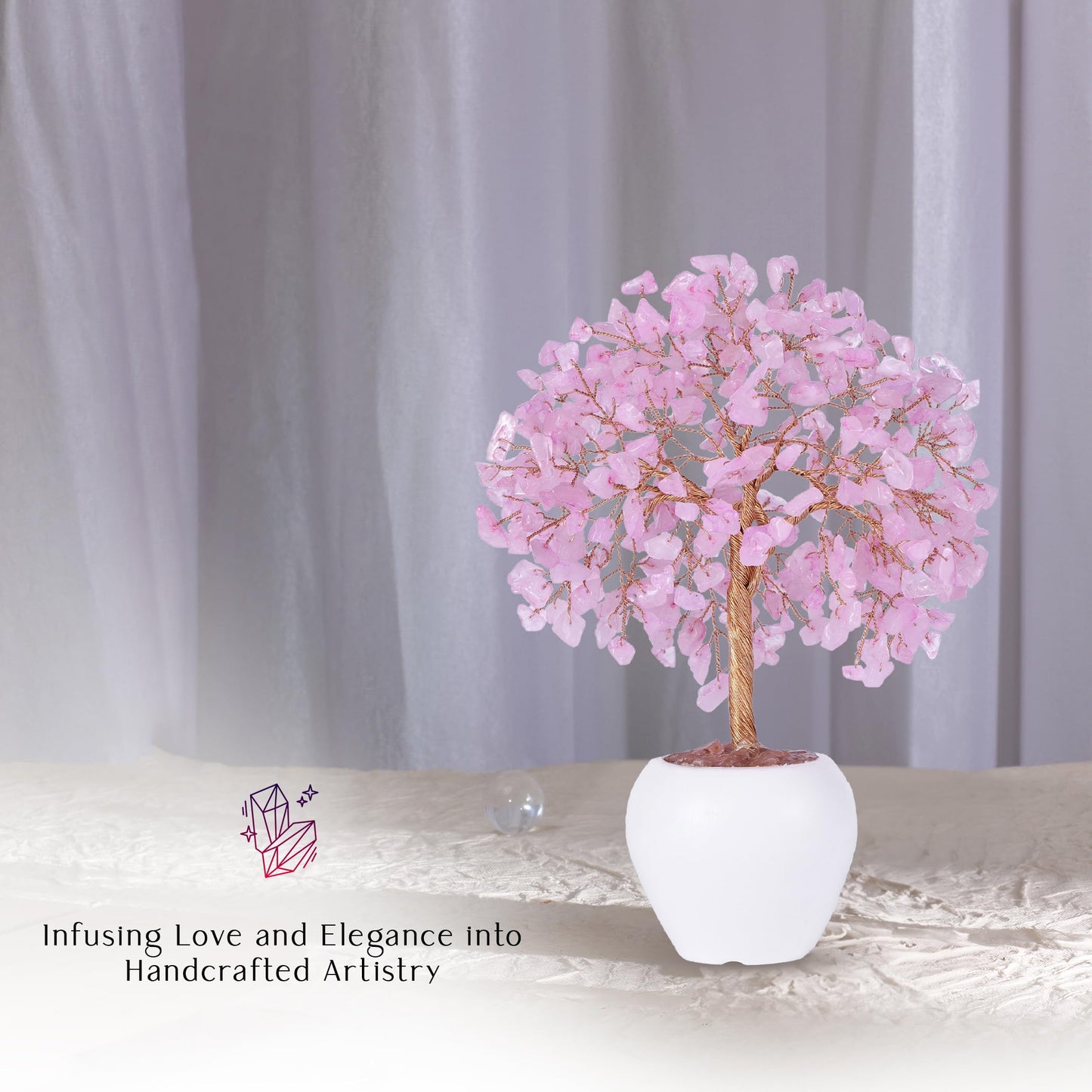 Rose Quartz Stone Chakra Crystal Tree Money Tree Feng Shui Gemstone Tree of Life with Pot Base, Good Luck Tree Christmas Home Office Desk Crystal Decor Ornaments, for Emotional Healing, Heart Chakra