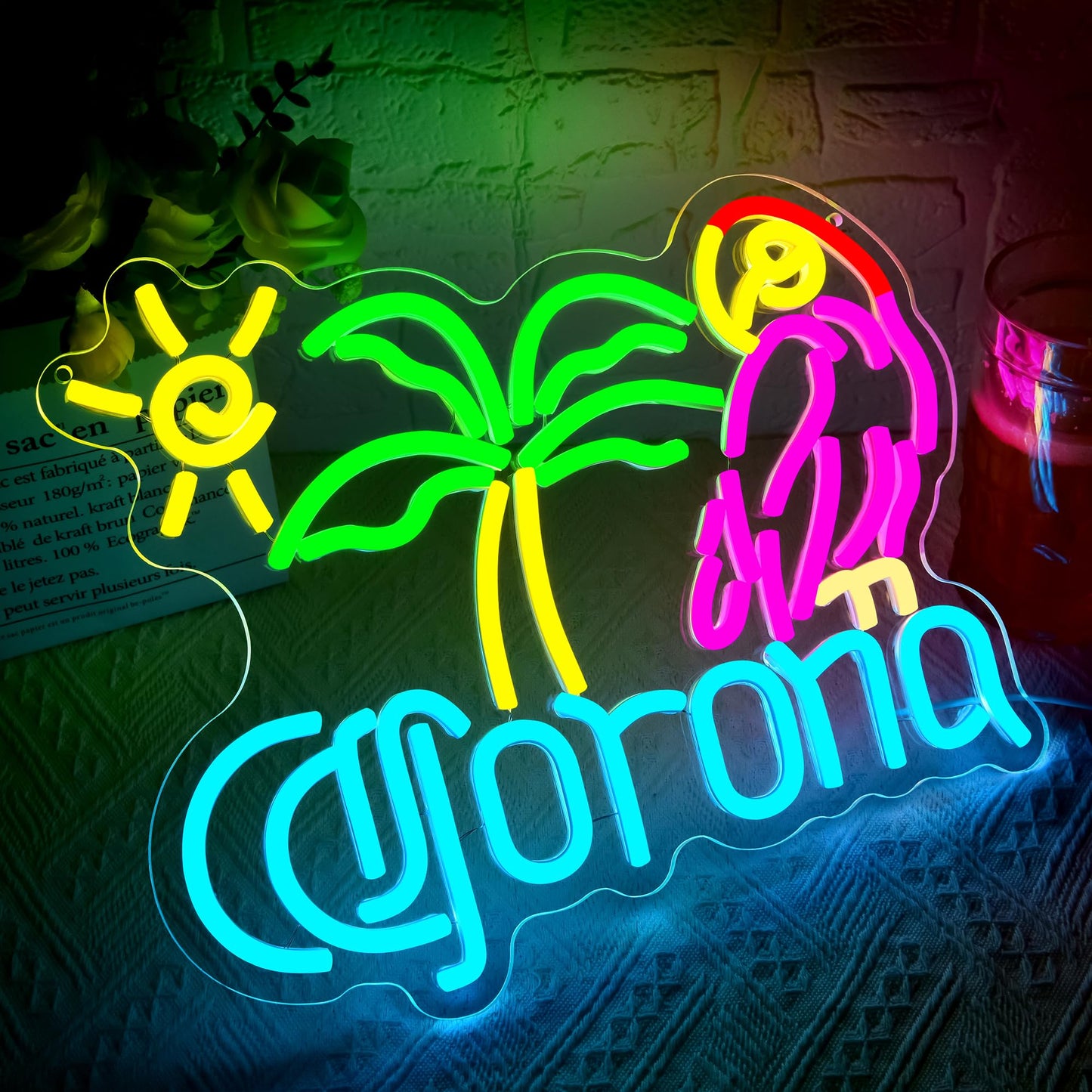 Parrot Palm Tree Neon Sign for Wall Decor Beer Neon Light for Man Cave Bar LED Light Up Sign for Home Bar Club Restaurant Summer Beach Party Birthday Gift Christmas Art Size 11.6 * 14.2In(ZYLD282)