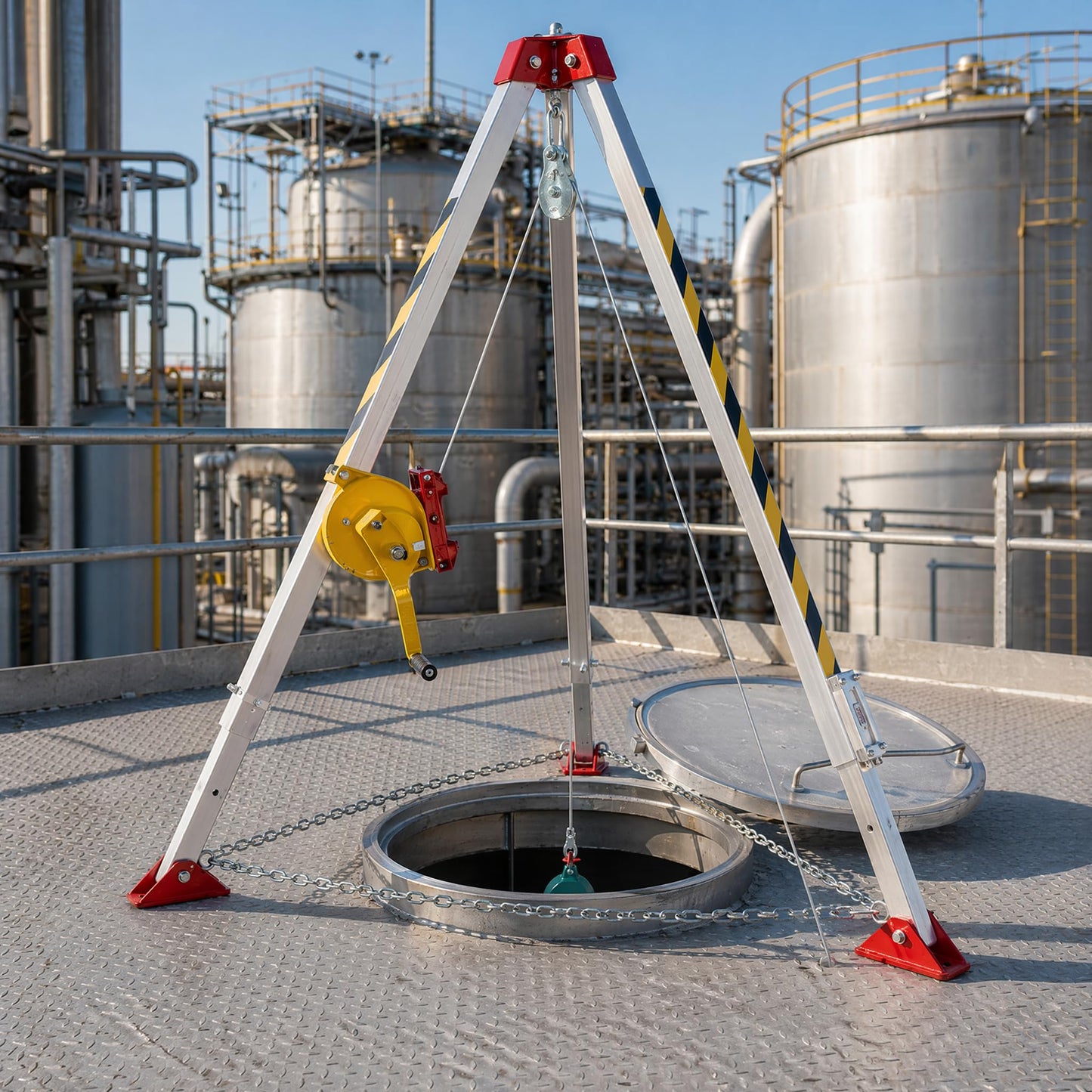 Confined Space Tripod 1800lbs Rescue Tripod Kit with 98.43ft Steel Wire Rope Fall Protection Equipment Aluminium Alloy Adjustable Height 4.40-7.1FT Lifting Winch Safety Equipment