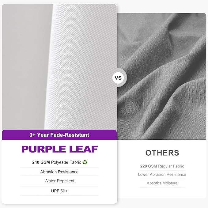 PURPLE LEAF 10 Feet Patio Umbrella with Base Outdoor Cantilever Solar Powered LED Swivel Square Umbrella Aluminum Offset Umbrella with 360-degree Rotation for Garden Deck Pool Patio White