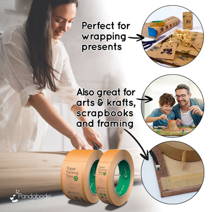 Pandabode Kraft Paper Packing Tape 48mm x 50m | Brown Paper Tape for Strong Parcel Packaging | 1/3/6/12 Pack | Recyclable & Eco Friendly (3)
