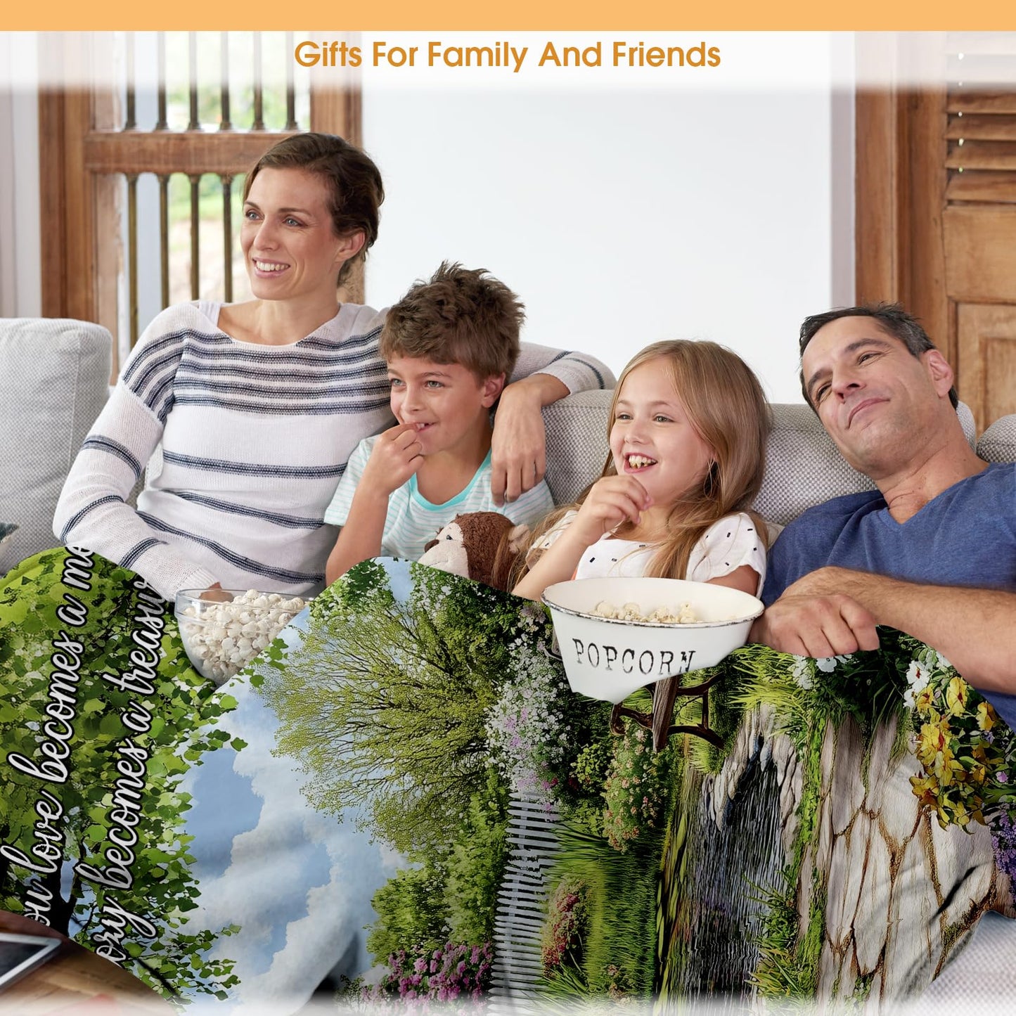 Hohoto Memory Blanket Memorial Gifts Sympathy Bereavement Throw Garden Flowers Trees Floral Gifts for Women Men Wife Dad Mom Christmas Sisters Female Friends Streams Lakes Paths Blanket 50"x60"