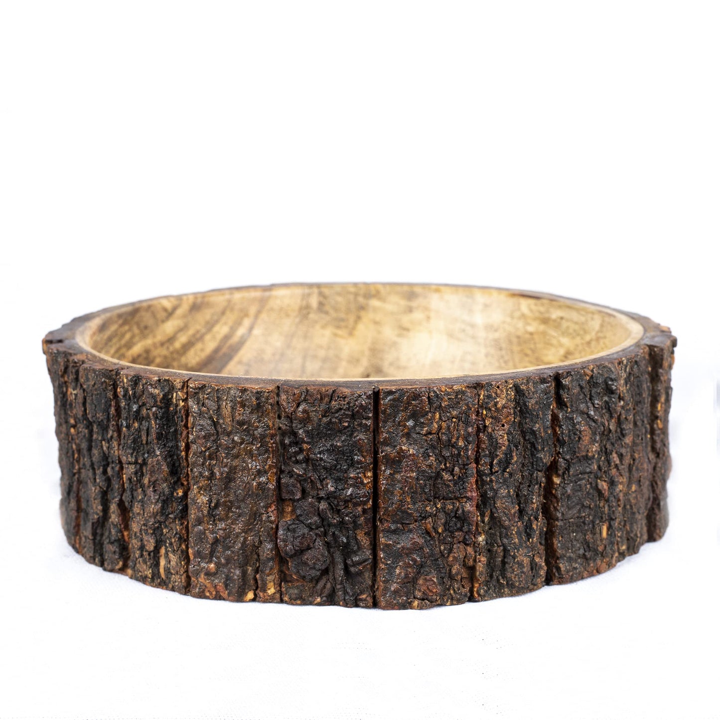 GoCraft Mango Wood Decorative Bowl with Tree Bark – 7.5" x 2.75" – Rustic Handmade Wooden Bowl for Potpourri, Snacks, Nuts, Salad – Natural Centerpiece for Table Décor