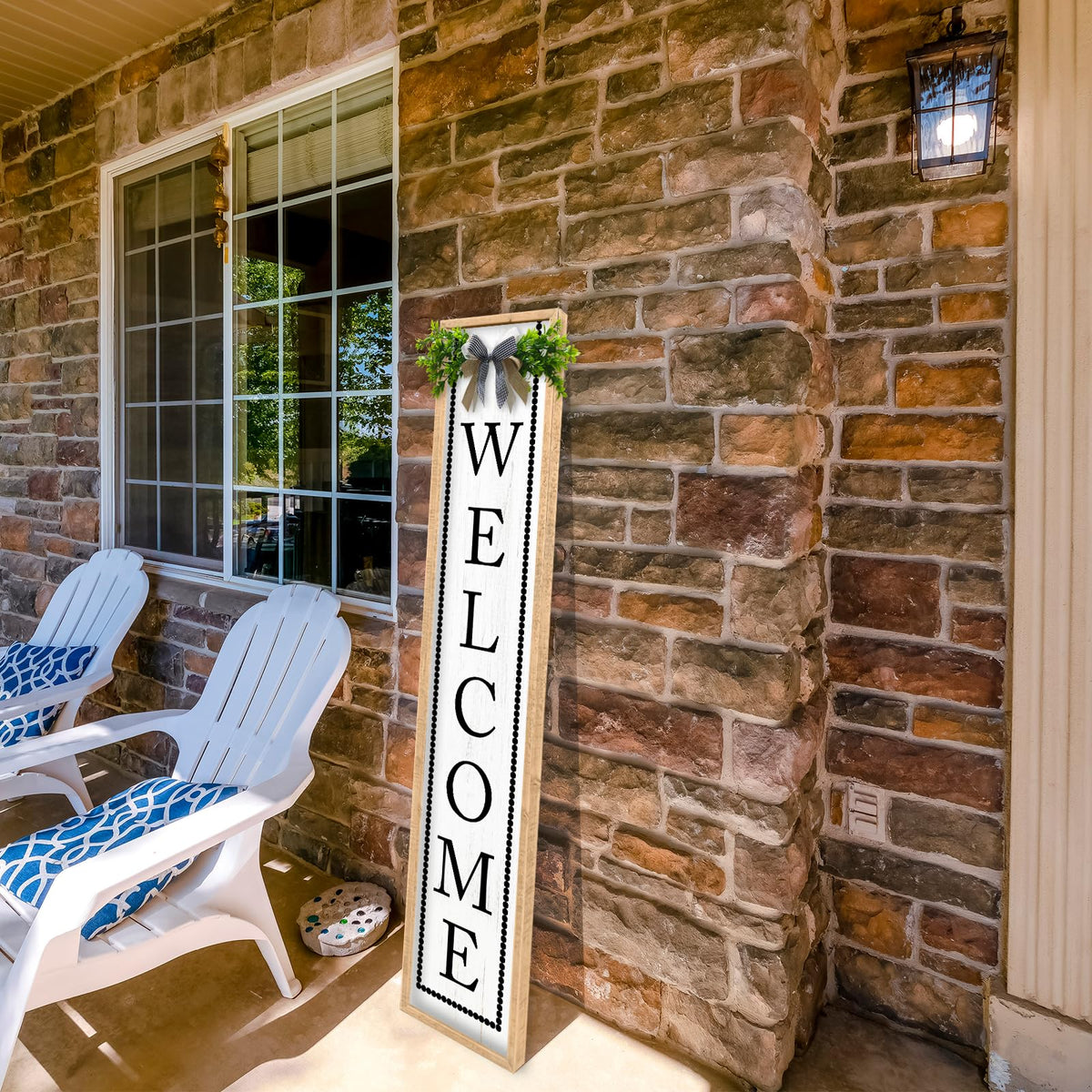Aurapeak Welcome Sign for Front Porch Door Standing, Outdoor Large Wooden Home Rustic Farmhouse Yard Vertical Hanging Modern Entryway Plaques Outside Decorations (45"X9" Wood)