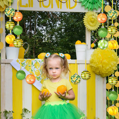 Yuxung 12 Pcs Summer Lemon Tree Ornament Yellow Green Summer Decortion Lemon Ball Hanging Ornament for Small Tree
