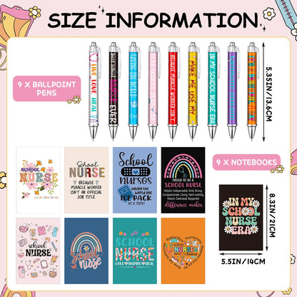 Resurhang 18 Pcs School Nurse Appreciation Gifts Set, 9 School Nurse Notebook Journal & 9 Inspirational Ballpoint Pen for Nursing Staff Students Graduation Retirement Gifts, National Nurses Week